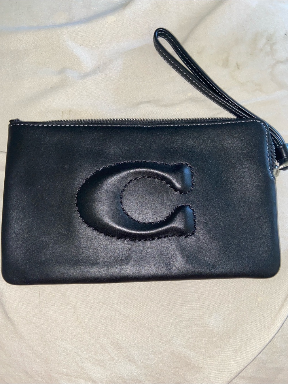 Coach Large Calf Leather Embossed C Wristlet EUC